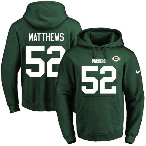 Nike Packers #52 Clay Matthews Green Name & Number Pullover NFL Hoodie - Click Image to Close